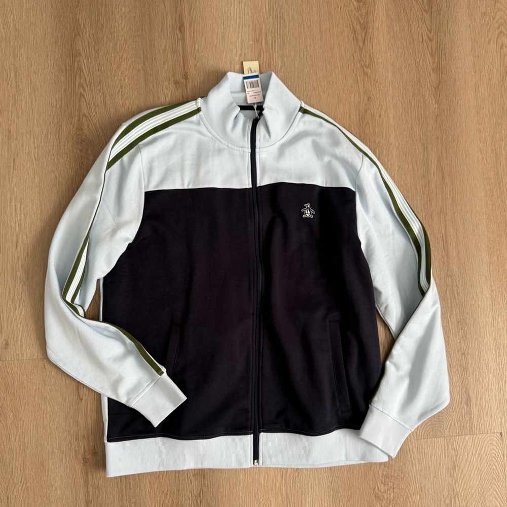 Original Penguin Black and Light Blue Track Jacket with Olive Stripes XL